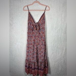 Boho Paisley Tie-Back Maxi Dress in Red and Blue